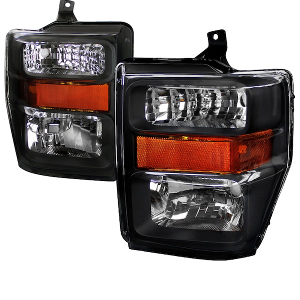 Spec-D Tuning 08-10 Ford F250 Superduty Black Euro Headlights 2LH-F25008JM-RS - main